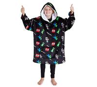 Minecraft Plaid Poncho à Capuche Oversize Garçon et Ado, Sweat Polaire Creeper, Couverture Douillette, Idée Cadeau Gamer (Noir)