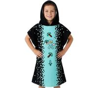Minecraft Poncho de Bain Enfant et Ado Serviette de Plage à Capuche Absorbante Piscine Bain Peignoir Poncho Creeper Essentiel Voyage Cadeau Enfant (Noir/Bleu, 6-9 Ans)