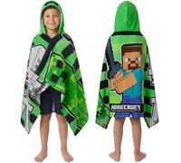 Minecraft Poncho de Bain Enfant et Ado Serviette de Plage à Capuche Absorbante Piscine Bain Peignoir Poncho Creeper Essentiel Voyage Cadeau Enfant (Vert/Noir, 6-14 Ans)