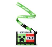 Minecraft Portefeuille à Sangle pour Garçons | Portefeuille Triptyque Vert avec Imprimé Visage de Personnage Creeper et TNT Block pour Enfants | Porte-Argent pour Enfants avec Sangle Logo