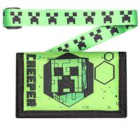 Minecraft - Portefeuille pour Enfants Garçons/Filles - Green Creeper Jeu Vidéo avec Lanyard - Cadeaux Marchandise Officielle