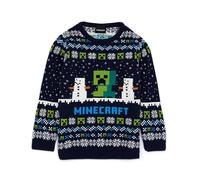 Minecraft Pull de Noël pour garçons | Pull tricoté Graphique avec Personnages Creeper et Snow Golem pour Enfants Bleu | Pull Festif à Motif Selburose pour Enfants avec bonhommes de Neige