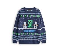Minecraft Pull de Noël pour Garçons | Tricoté Graphique avec Personnages Creeper et Snow Golem | Festif à Motif Selburose pour Enfants avec Bonhommes de Neige (Bleu)