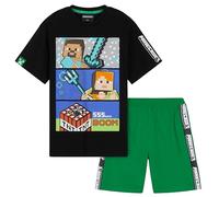 Minecraft Pyjama Enfant Garcon Ensemble, Pyjama Short evec T-Shirt, Ete Loungewear Set, Gaming Merchandise, Idee Cadeau (Noir/Vert, 9-10 Ans)