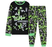 Minecraft Pyjama Garcon, Ensemble Enfant avec Chaud T-Shirt et Pantalon, Vêtement de Nuit, Gaming Merchandise, Idee Cadeau (Noir/Vert, 11-12 Ans)
