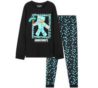 Minecraft Pyjama Garcon, Ensemble Enfant avec Chaud T-Shirt et Pantalon, Vêtement de Nuit, Gaming Merchandise, Idee Cadeau (Noir/Bleu, 13-14 Ans)