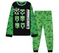 Minecraft Pyjama Garcon, Ensemble Enfant avec Chaud T-Shirt et Pantalon, Vêtement de Nuit, Gaming Merchandise, Idee Cadeau (Vert/Noir, 11-12 Ans)
