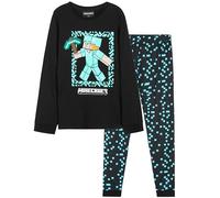 Minecraft Pyjama Long Garçon, Ensemble Confortable en Coton - Cadeaux Gamer Enfant (Noir/Bleu, 13-14 Ans)