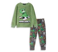 Minecraft Pyjama Manches Longues et Jambes Longues Creeper pour garçon | Pyjama Polaire Douillet Vert et Gris avec Logo | Vêtements de Nuit Confortables pour Enfants | Produits