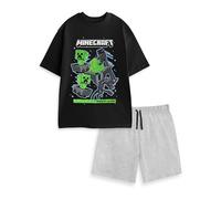 Minecraft Pyjama Noir à Manches Courtes et Jambes Courtes pour Homme Creeper Enderman | Pyjama imprimé « Friend of The MOBS » | Tenue de détente idéale pour Les Joueurs