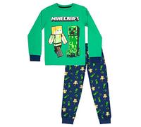 Minecraft - Pyjama pour garçon - Ensemble de pyjama à manches longues 100 % coton - Pyjama bleu Creeper Vêtements d'anniversaire pour garçon, multicolore, 7-8 Years