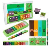 Minecraft Rempli Trousse et Fourniture Scolaire pour Enfants, Kit Papeterie - Cadeau pour Garçon (Vert/Multicolore)