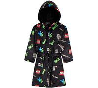 Minecraft Robe de Chambre Polaire Garçon et Ado Creeper Peignoir Enfant à Capuche avec Poches et Ceinture Cadeau Gamer (9-10 Ans, Noir)