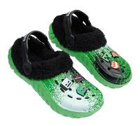 Minecraft Sabot Enfant, Chaussons Enfant avec Doublure Polaire et Accent Décoratifs, Sabot Jardin, Cosy Idee Cadeau (Vert/Multi, 32/33 EU)