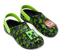 Minecraft Sabot Enfant, Chaussons Enfant avec Doublure Polaire et Accent Décoratifs, Sabot Jardin, Cosy Idee Cadeau (Noir/Vert, 30/31 EU)