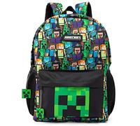 Minecraft Sac à dos d'école noir pour garçon | Sac à dos gamer pour enfant avec imprimés Creeper, Zombie, Squelette, Enderman et Araignée des cavernes | Sac à dos pour l'école, les voyages