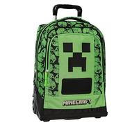 Minecraft - Sac à dos d'école Trolley officiel Minecraft, roulettes remplaçables, poignée réglable, 2 compartiments, poche avant, dossier et fond thermoformés, bretelles rembourrées réglables, 36 x 47