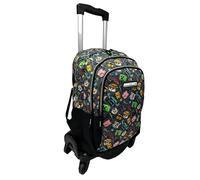 Minecraft Sac à dos scolaire Pixel 25 double compartiment adaptable + chariot noir TOYBAGS avec protection latérale et stopper avant anti-chute 4 roues pivotantes - 44 x 30 x 20 cm, multicolore, M,