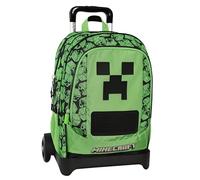 Minecraft - Sac à dos scolaire trolley officiel Minecraft, poignée réglable, chariot amovible, bretelles rembourrées et réglables, 2 compartiments principaux, poches avant avec fermeture éclair, 34 x