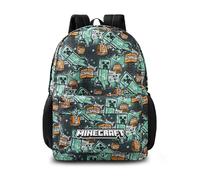 Minecraft Sac à dos vert Creeper Kids | Sac à dos zippé à motifs pour la rentrée et les livres | Sac d'école unisexe pour gamer | Produits dérivés