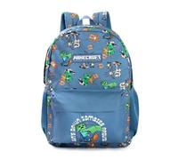 Minecraft Sac à dos zombie bleu zippé pour enfants (unisexe) | Transporter les livres pour la rentrée scolaire | Motifs Creeper et zombie | Produits dérivés sur le thème du jeu vidéo