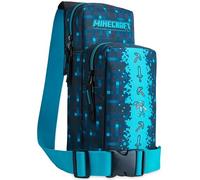 Minecraft Sac Bandouliere pour Garcon Ado, Sac Poitrine avec Sangle Réglable pour Voyage, Argent et Téléphone, Idee Cadeau Gaming Accessoire (Bleu)