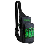 Minecraft Sac Bandouliere pour Garcon Ado, Sac Poitrine avec Sangle Réglable pour Voyage, Argent et Téléphone, Idee Cadeau Gaming Accessoire (Noir/Vert)