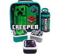 Minecraft - Sac pour le goûter et bouteille d'eau Pack de 5 NS7061 (Taille unique) (Noir/Vert/Blanc)