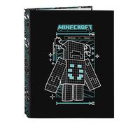 MINECRAFT SCREEN Classeur avec feuilles 4 anneaux, idéal pour enfants de différents âges, confortable et polyvalent, qualité et résistance, 26,5 x 33 cm