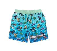 Minecraft Short de Bain pour garçons | Options de Liane Bleue Verte OU Verte | Enfants Ados Creeper Steve Alex TNT Explosif Personnages Gamer Pantalon de Natation Malles