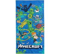 Minecraft - Slurp - Serviette de bain - 100 % coton - 75 x 150 cm - Pour enfants, adolescents, gamers - Bleu - Article sous licence