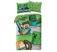 MINECRAFT STEVE ALEX CREEPER ZOMBIE Parure de lit réversible 140 x 200 cm + 1 taie d'oreiller 70 x 90 cm - 100 % polyester excellente qualité - Multicolore