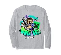 Minecraft Steve & Creeper Face Dig It Graffiti Lettering Art Manche Longue