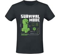 Minecraft Survivalmode Unisexe T-Shirt Manches Courtes Noir XL 100% Coton Regular/Coupe Standard