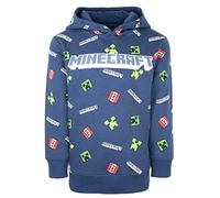 Minecraft - Sweat à Capuche Bleu Marine 100% Coton - Creeper - Garçon 7-8 Ans