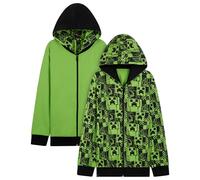 Minecraft Sweats à Capuche Garçon Hoodie Sweat Zippé Réversible à Capuche Pull Enfant Ado Gamer Veste Zippée 5-14 Ans (Vert, 11-12 Ans)