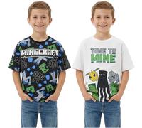 Minecraft T-Shirt Garcon 5 à 14 Ans, Lot de 2 Ras du Cou et Manches Courtes T Shirt Eté, Gaming Merchandise Idee Cadeau (11-12 Ans, Gris/Noir Minecraft 2 Pck)