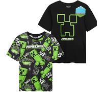 Minecraft T-Shirt Garcon 5 à 14 Ans, Lot de 2 Ras du Cou et Manches Courtes T Shirt Eté, Gaming Merchandise Idee Cadeau (5-6 Ans, Noir Minecraft 2 Pck)