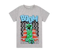 Minecraft T Shirt Garçons chargés Creeper Manches Courtes Grey Haut Marchandise 11-12 Ans