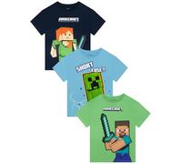 Minecraft T-Shirt pour Garçons, Lot De 3 T-Shirts Gaming pour Garçons, Pack Multiple De T-Shirts Enfants, Multicolore 7-8 Ans