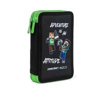 Minecraft - Trousse à crayons Alex Creeper Steve - Grande capacité - 2 compartiments - 18 pièces - Vert/noir