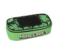 Minecraft - Trousse d'école ovale officielle Minecraft, idéale pour ranger la papeterie, avec séparateur intérieur avec passants élastiques, fermeture à glissière et pixels pour le personnaliser, 22 x