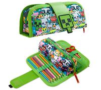 Minecraft Trousse Enfant Garcon Fille Gamer 2 en 1 Trousse Scolaire Double avec Compartiments et Trousse Zippée Détachable