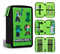 Minecraft Trousse Scolaire Enfants avec Plusieurs Compartiment, Papeterie Incluse - Ecole Fourniture (Vert Mob)