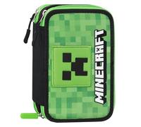 Minecraft Trousse Scolaire Officielle Minecraft, Trousse à 3 Compartiments pour Enfants et Adolescents, avec kit de Papeterie Inclus, 5 étiquettes Autocollantes Porte-nom et Fermeture éclair Pratique