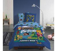Minecraft Update Parure de lit imprimée 100% Coton - Licence Officielle | Housse de Couette 140x200 cm + 1 taie 63x63 cm | Fermeture avec boutons | Chambre enfant, lit 1 place | Oeko-Tex