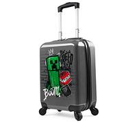 Minecraft Valise Enfant Voyage Creeper Valises Rigides 4 roulettes pour Enfants Valise Ado Idee Cadeau Gamer (Gris Moyen, S, L49cm x W33-30L)