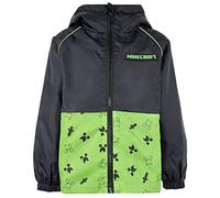 Minecraft - Veste de pluie pour garçons Veste de pluie pour l'extérieur 100% imperméable avec capuche - Imperméable pour enfants - Imperméable vert / noir pour garçons - 9-10 ans