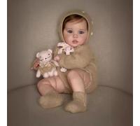MineeQu 19 Pouces Cheveux enracinés Adorable Lifelike Reborn Bébé Poupée en Vinyle Souple Réaliste Poupées Filles Nouveau-Né en Brun Woolen Ensemble Jouets Cadeaux pour Filles 3 Ans et Plus