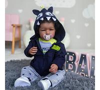 MineeQu 20 Pouces Réel Taille Bébé Cheveux Bouclés Enracinés Reborn Bébé Poupée Qui A L'air Réel Et Se Sentir Réel Réaliste Afro-Américain Nouveau-né Toddler Garçon Poupées en Peau Brun Foncé